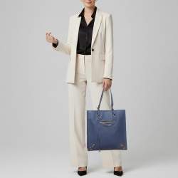 مملوكة مسبقًا Balenciaga Metallic Edge Papier A5 Navy Blue Leather Tote