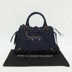 Pre Owned حقيبة بالنسياقا نيو كلاسيك جلد تمساح منقوش أزرق صغيرة بحمالة يد