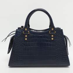 Pre Owned حقيبة بالنسياقا نيو كلاسيك جلد تمساح منقوش أزرق صغيرة بحمالة يد