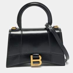 Pre Owned Balenciaga Hourglass XS Black Leather Top Handle Bag