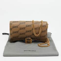 Pre Owned Balenciaga Hourglass Beige/Brown BB Monogram Coated Canvas Wallet On Chain