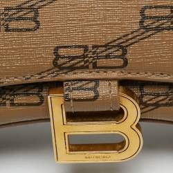 Pre Owned Balenciaga Hourglass Beige/Brown BB Monogram Coated Canvas Wallet On Chain