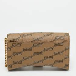 Pre Owned Balenciaga Hourglass Beige/Brown BB Monogram Coated Canvas Wallet On Chain