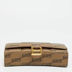Pre Owned Balenciaga Hourglass Beige/Brown BB Monogram Coated Canvas Wallet On Chain