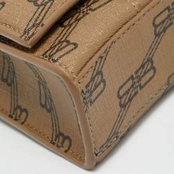 Pre Owned Balenciaga Hourglass Beige/Brown BB Monogram Coated Canvas Wallet On Chain