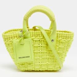 Pre Owned Balenciaga Bistro XXS Neon Yellow Technical Fabric Basket Bag