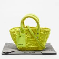Pre Owned Balenciaga Bistro XXS Neon Yellow Technical Fabric Basket Bag