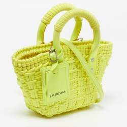 Pre Owned Balenciaga Bistro XXS Neon Yellow Technical Fabric Basket Bag