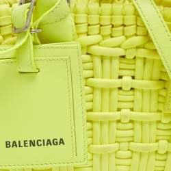 Pre Owned Balenciaga Bistro XXS Neon Yellow Technical Fabric Basket Bag