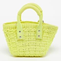 Pre Owned Balenciaga Bistro XXS Neon Yellow Technical Fabric Basket Bag