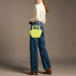 Pre Owned Balenciaga Bistro XXS Neon Yellow Technical Fabric Basket Bag