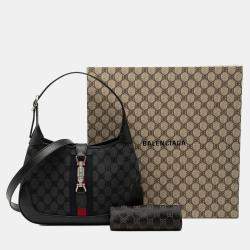 Pre Owned حقيبة كروس بالنسياجا سوداء غوتشي مشروع الهاكر كانفس ويب جاكي 1961 صغيرة