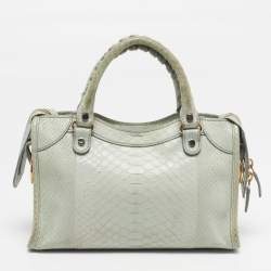 مملوكة مسبقًا Balenciaga Classic City Metal Plate Mini Green Python Tote