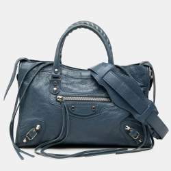 مملوكة مسبقًا Balenciaga Blue Small Lambskin Motocross Classic City Satchel
