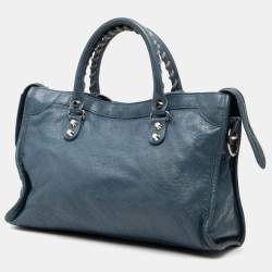 Pre Owned Balenciaga Blue Small Lambskin Motocross Classic City Satchel