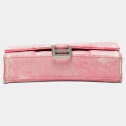 Pre Owned حقيبة سلسلة بالنسياقا وردية دنيم مطبوعة من جلد نابا بشكل الساعة الرملية