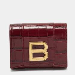 مملوكة مسبقًا Balenciaga Hourglass Burgundy Croc Embossed Leather Trifold Wallet