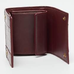 Pre Owned Balenciaga Hourglass Burgundy Croc Embossed Leather Trifold Wallet