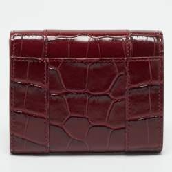 Pre Owned Balenciaga Hourglass Burgundy Croc Embossed Leather Trifold Wallet