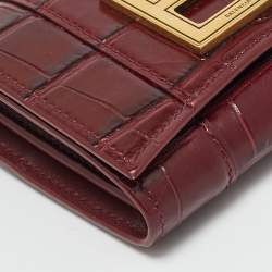 Pre Owned Balenciaga Hourglass Burgundy Croc Embossed Leather Trifold Wallet
