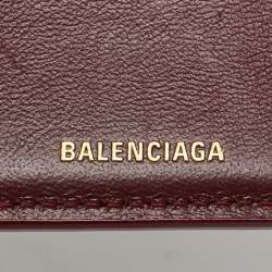 Pre Owned Balenciaga Hourglass Burgundy Croc Embossed Leather Trifold Wallet