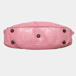 Pre Owned Balenciaga Small Pink Croc Embossed Leather Le Cagole Shoulder Bag