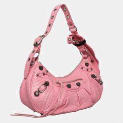 Pre Owned Balenciaga Small Pink Croc Embossed Leather Le Cagole Shoulder Bag
