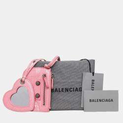 Pre Owned Balenciaga Small Pink Croc Embossed Leather Le Cagole Shoulder Bag