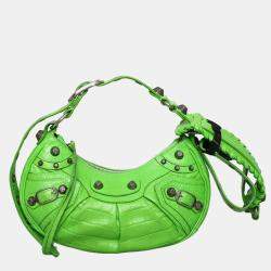 Pre Owned Balenciaga Le Cagole Green Croc Embossed Leather XS Shoulder Bag