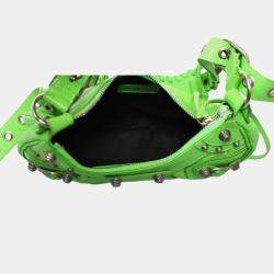 Pre Owned Balenciaga Le Cagole Green Croc Embossed Leather XS Shoulder Bag