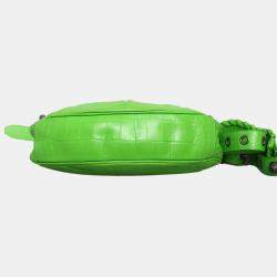 Pre Owned Balenciaga Le Cagole Green Croc Embossed Leather XS Shoulder Bag