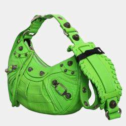 Pre Owned Balenciaga Le Cagole Green Croc Embossed Leather XS Shoulder Bag