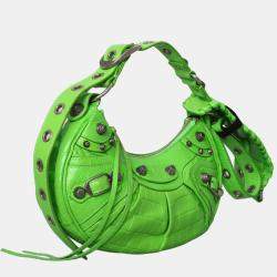 Pre Owned Balenciaga Le Cagole Green Croc Embossed Leather XS Shoulder Bag