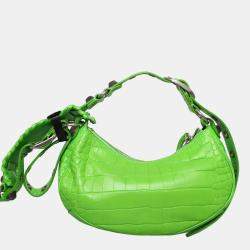 Pre Owned Balenciaga Le Cagole Green Croc Embossed Leather XS Shoulder Bag