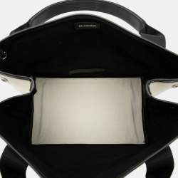 Pre Owned Balenciaga Black White Canvas Navy Cabas Tote S