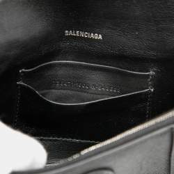 Pre Owned حقيبة كروس بودي داون تاون جلد عجل أسود بالنسياجا الصغيرة جدًا بشكل الساعة الرملية