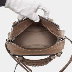 Pre Owned Balenciaga Brown Mini Grained Calfskin Motocross Neo Classic City Satchel