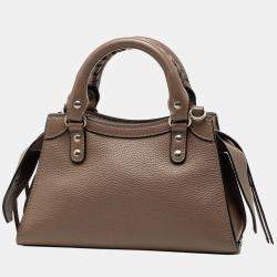 Pre Owned Balenciaga Brown Mini Grained Calfskin Motocross Neo Classic City Satchel