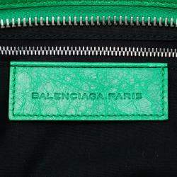 Pre Owned Balenciaga Green Lambskin Motocross City Giant Brogues Satchel