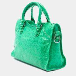 Pre Owned Balenciaga Green Lambskin Motocross City Giant Brogues Satchel