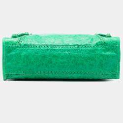 Pre Owned Balenciaga Green Lambskin Motocross City Giant Brogues Satchel