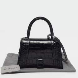 مملوكة مسبقًا حقيبة بالنسياغا أورغلاس جلد تمساح أسود صغيرة بيد علوية