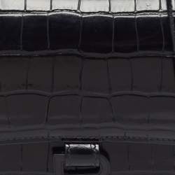 مملوكة مسبقًا حقيبة بالنسياغا أورغلاس جلد تمساح أسود صغيرة بيد علوية