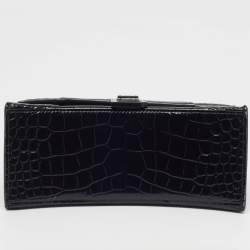 مملوكة مسبقًا حقيبة بالنسياغا أورغلاس جلد تمساح أسود صغيرة بيد علوية