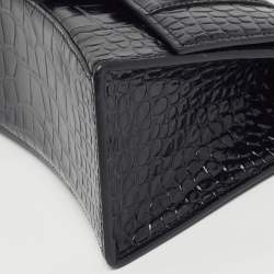 مملوكة مسبقًا حقيبة بالنسياغا أورغلاس جلد تمساح أسود صغيرة بيد علوية