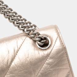 Pre Owned Balenciaga Brown Small Metallic Calfskin Crush Chain Shoulder Bag