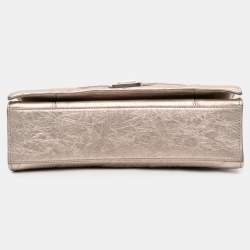 Pre Owned Balenciaga Brown Small Metallic Calfskin Crush Chain Shoulder Bag