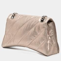 Pre Owned Balenciaga Brown Small Metallic Calfskin Crush Chain Shoulder Bag