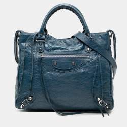 Pre Owned Balenciaga Blue Lambskin Motocross Classic Velo Satchel