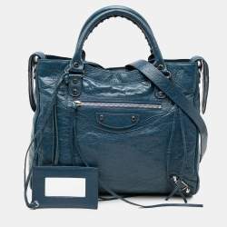 Pre Owned Balenciaga Blue Lambskin Motocross Classic Velo Satchel